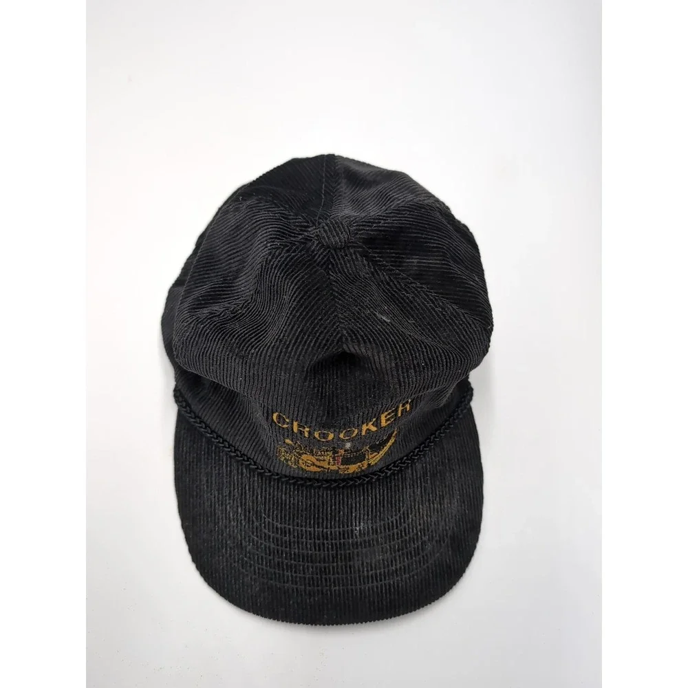 Vintage Hat Cap Mens Fabric Rope Otto Cap Retro Crooker Black Embroidered
